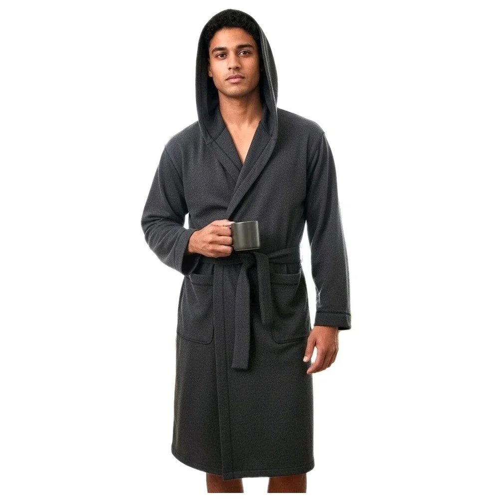 Rhone Hooded Belted Wrap Robe Mens Size S/M Black Heather Midweight NEW NWT $168 - Picture 1 of 10